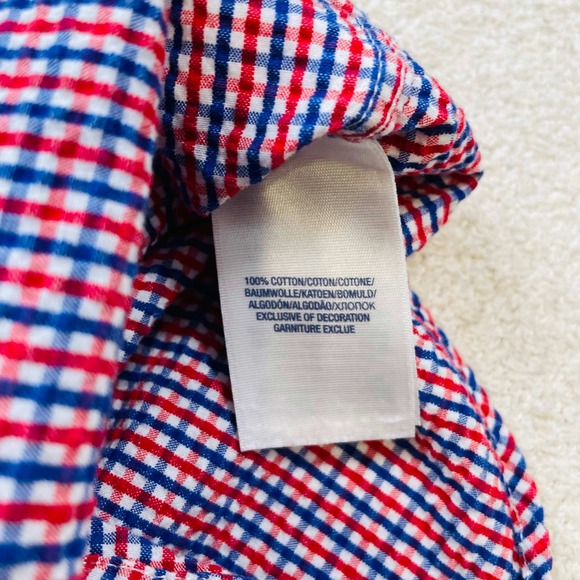 Ralph Lauren Boys Gingham Seersucker Shirt Red White Blue Short Sleeve M 10-12 - Picture 8 of 8